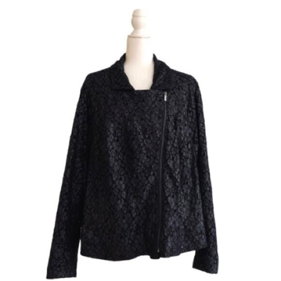 Lane Bryant Blazer Jacket Black Lace Overlay Asymmetrical Zip Coat Woman Size 26 - Picture 5 of 14